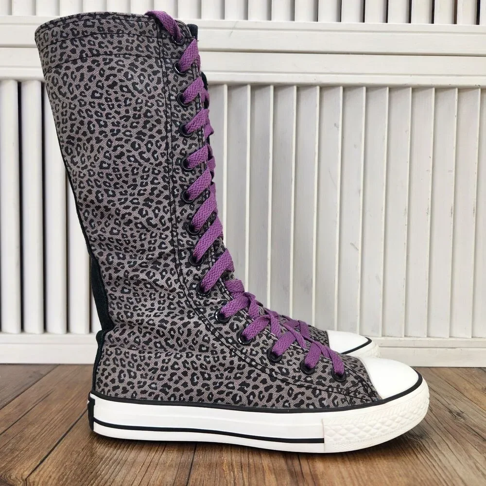 Converse CTAS XXHI Knee High Sneakers Junior Size 1 Purple Leopard Shoes 636401C